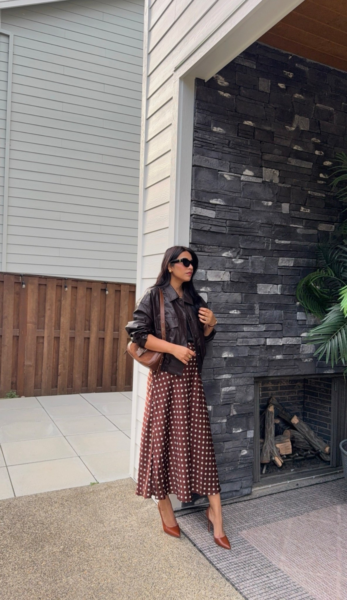 Polka dot skirt . Leather jacket. Lace top #springoutfits #satinskirt 

#LTKootd #LTKPetite #LTKgrwm