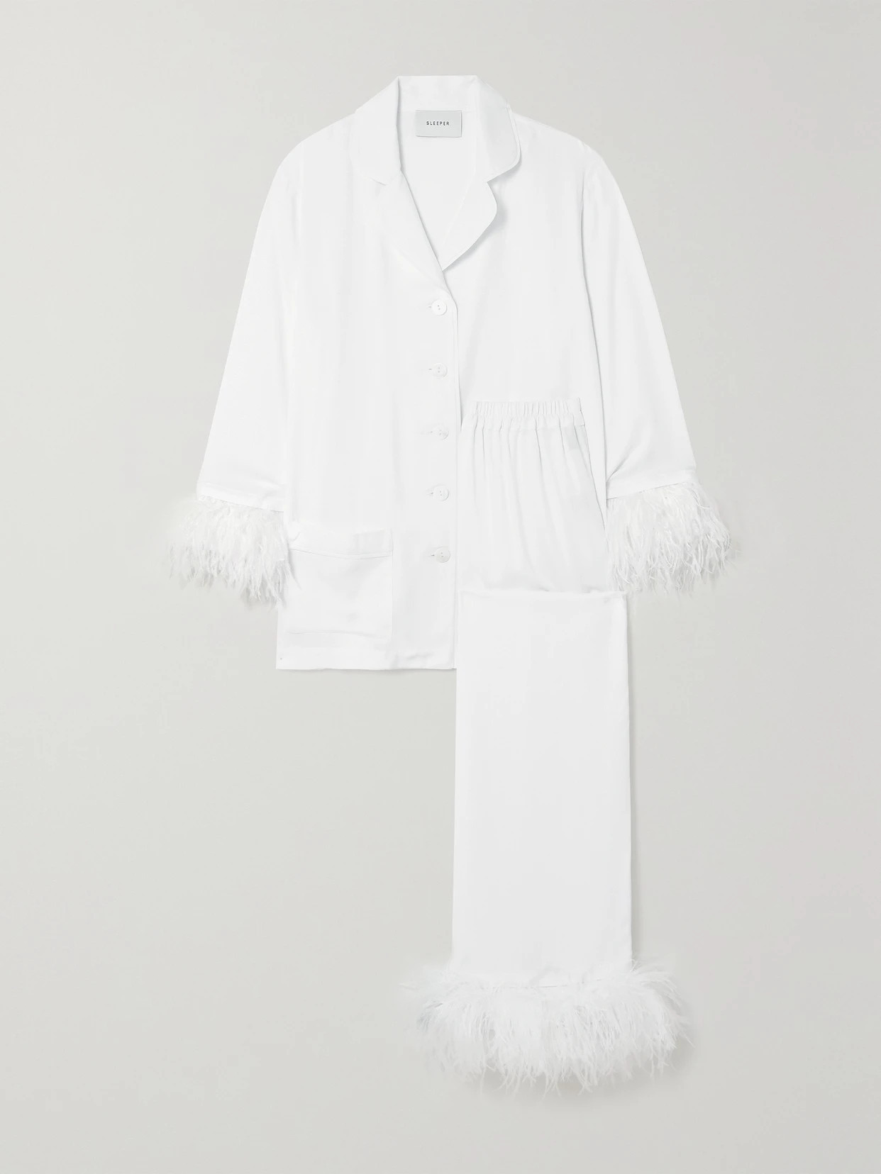 SLEEPER - Feather-trimmed Twill Pajama Set - White | NET-A-PORTER (UK & EU)