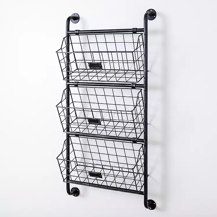 Black Metal Ladder 3-Basket Wall Shelf | Kirkland's Home