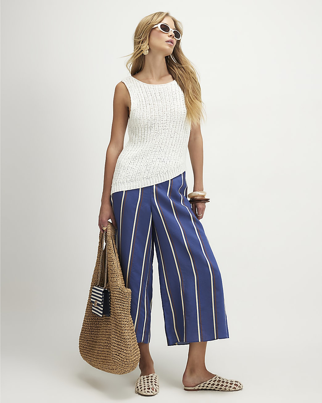 Blue Stripe Culottes | River Island UK & IE
