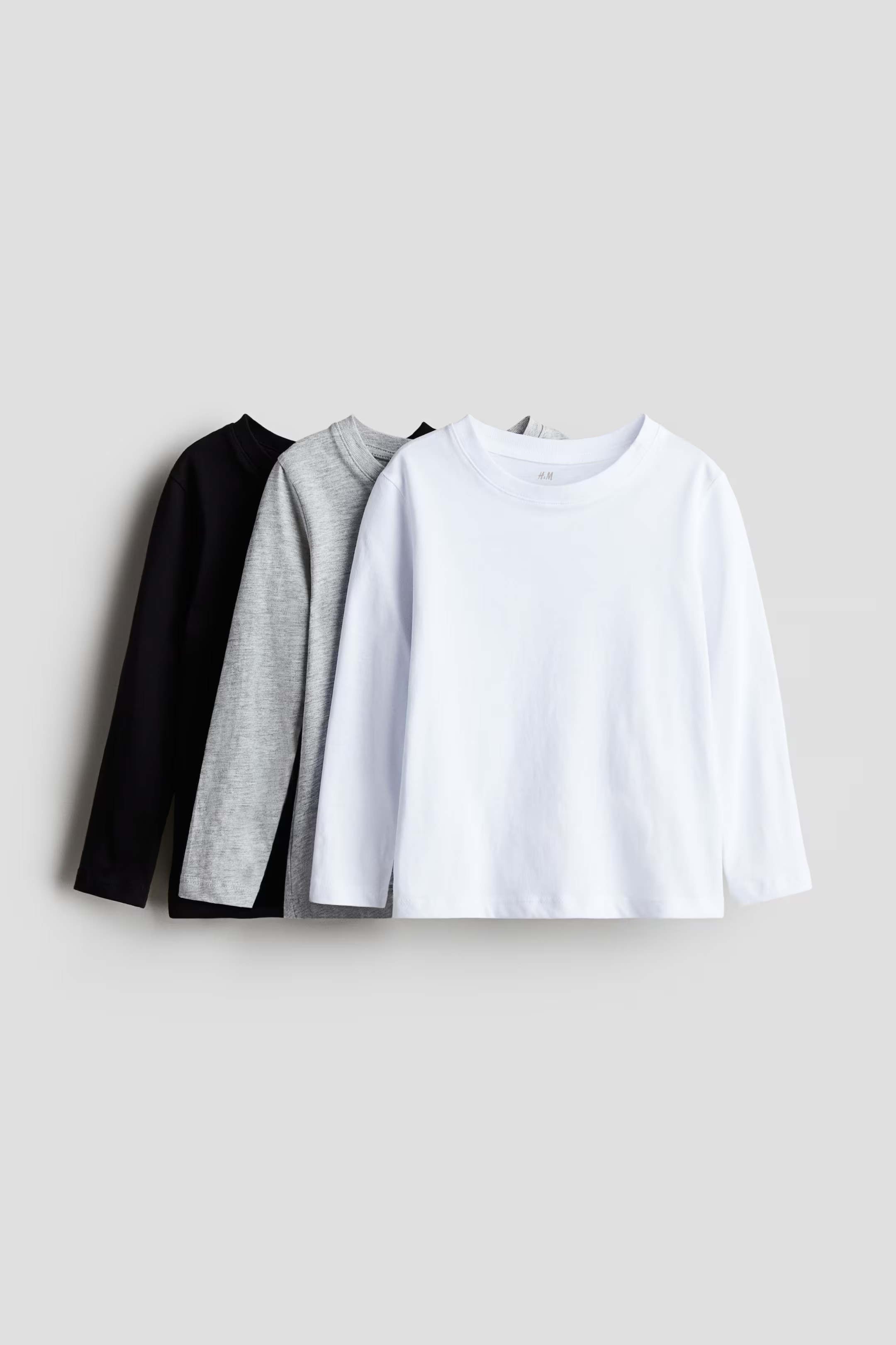 3-pack Long-sleeved T-shirts - Black/white/gray melange - Kids | H&M US | H&M (US + CA)