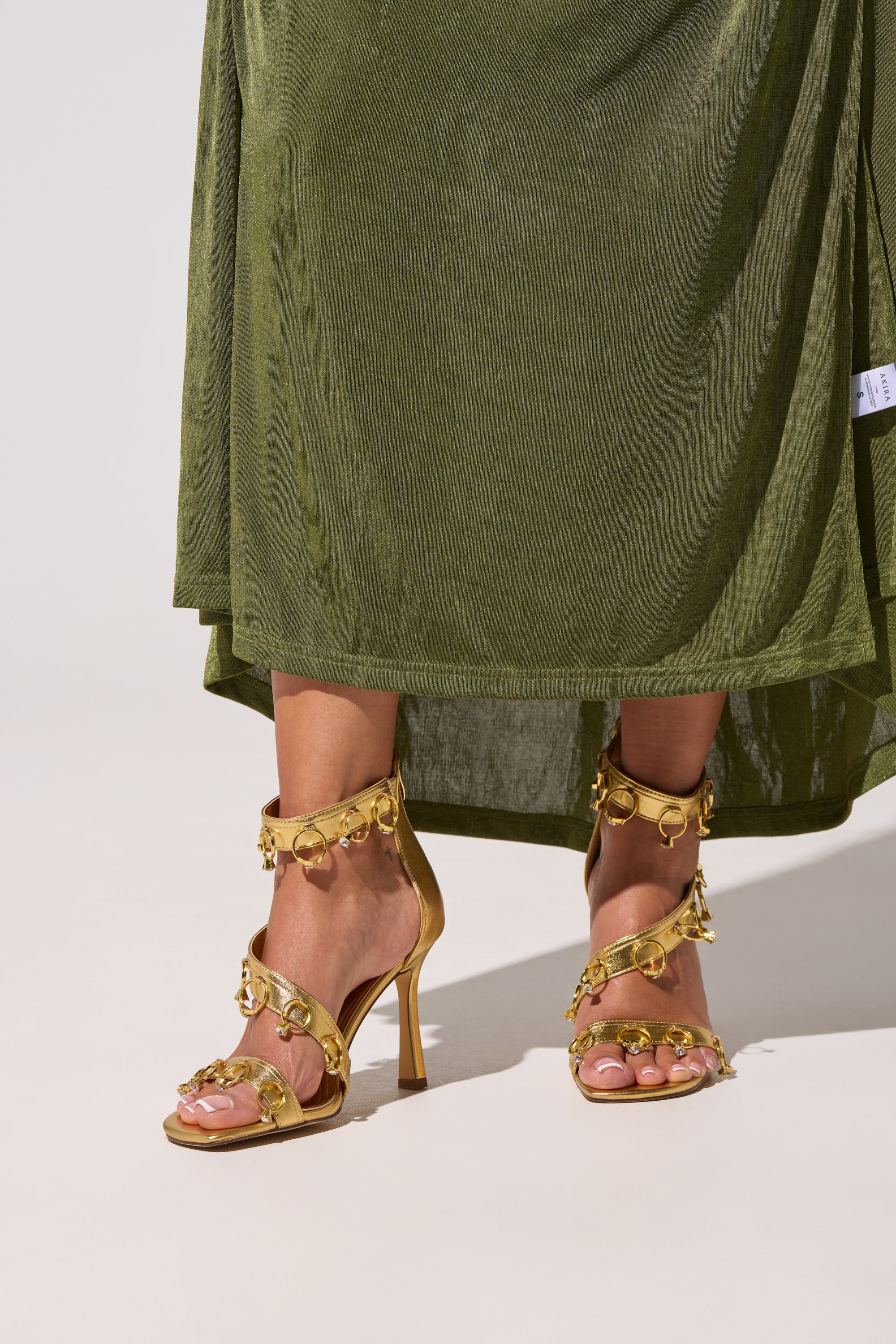 AKIRA GOLD MARQUISE GOLD STILETTO SANDAL WITH RINGS | AKIRA