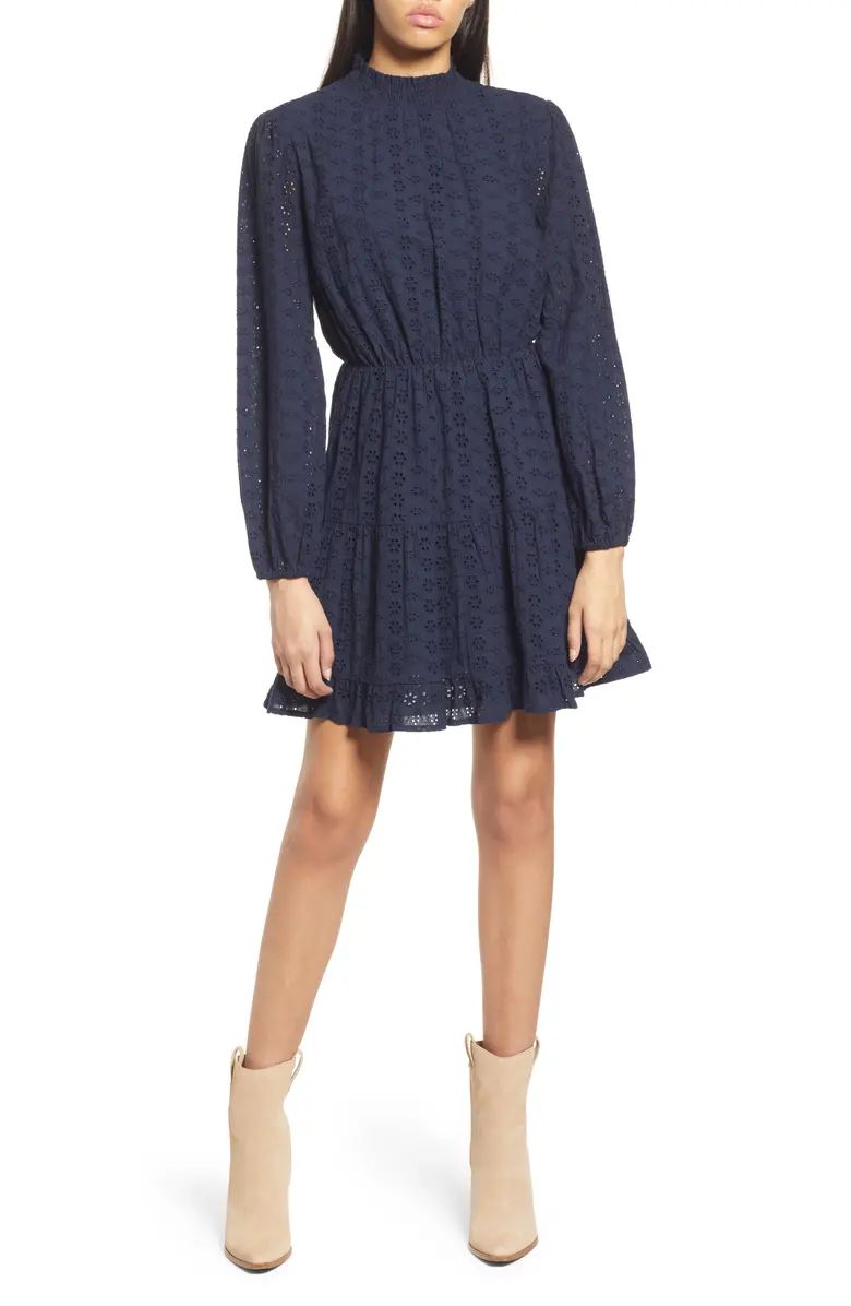 Sunday Funday Eyelet Detail Long Sleeve Cotton Minidress | Nordstrom