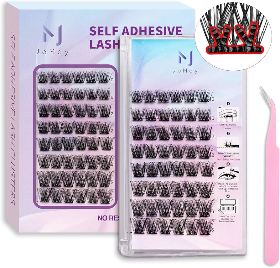 JoMay Self Adhesive Eyelashes Extension Kit 48 PCS Pre-Glued Cluster Lashes D Curl No Glue Eyelas... | Amazon (US)