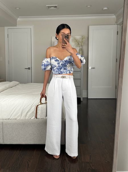 #abercrombiepartner #sponsored @abercrombie
Use code AFJEAN for a stackable 15% off at Abercrombie this weekend. 

Edited pieces belt xxs 

• Poplin off the shoulder top in blue floral xxs - smocked back, cropped length and bustier style top. So cute!! Pair with high rise jeans, linen pants, shorts, solid white cotton skirt or the matching floral skirt  

• AF Harper white crepe pants 23 short - these run big so I sized down one (usually a 24). Length is nice for petites and I can wear with low heels. Fabric feels substantial and drapes. 

• Schultz clear slides 5

Vintage wicker bag 

#petite spring summer outfits 

#LTKfindsunder100 #LTKSeasonal #LTKsalealert