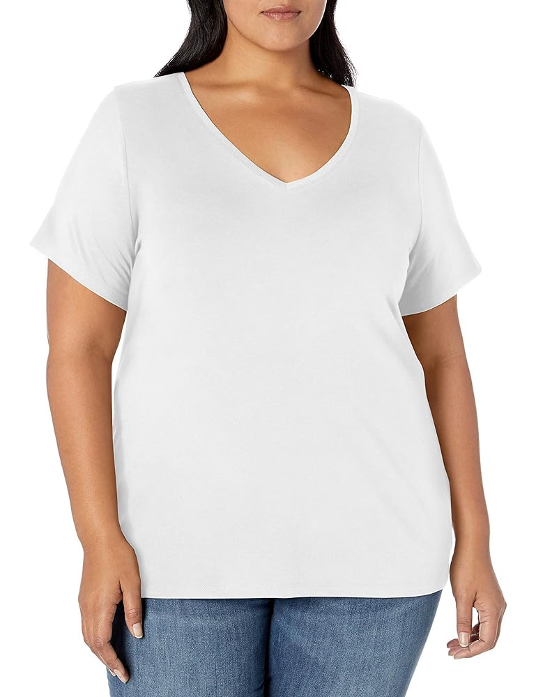 Amazon Essentials Women's Plus Size Short-Sleeve V-Neck T-Shirt, Multipacks | Amazon (US)