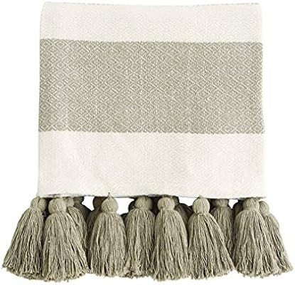 Mud Pie Woven Tassel Throw Blanket, TAN/White Stripe | Amazon (CA)