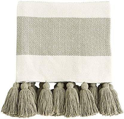 Mud Pie Woven Tassel Throw Blanket, TAN/White Stripe | Amazon (CA)