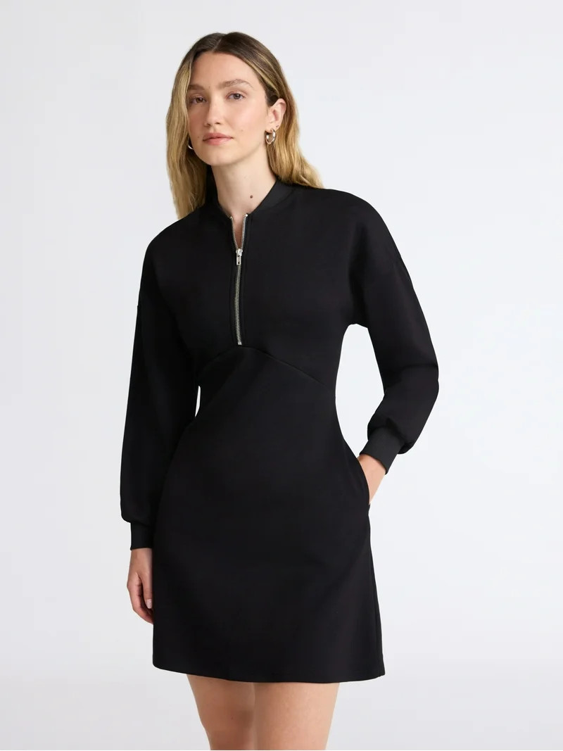 Scoop Women's and Women's Plus New Scubaknit Zip Front Mini Dress, Sizes XS-4X | Walmart (US)