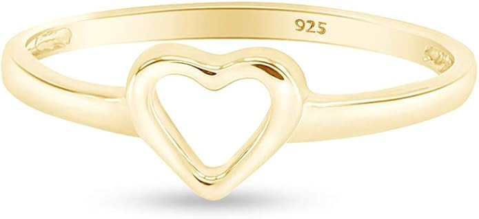 Jewel Zone US Solid Gold Over Sterling Silver Open Heart Ring | Amazon (US)
