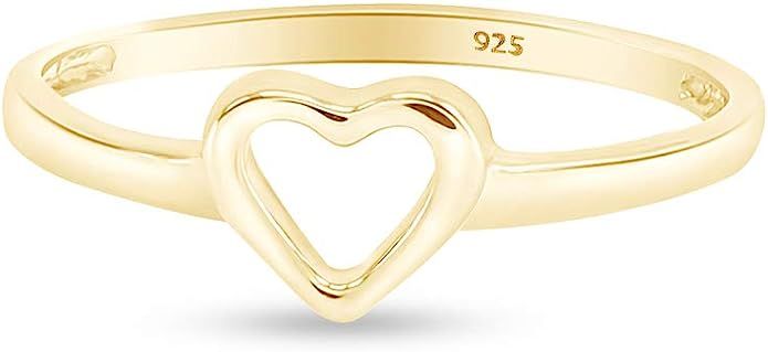 Jewel Zone US Solid Gold Over Sterling Silver Open Heart Ring | Amazon (US)