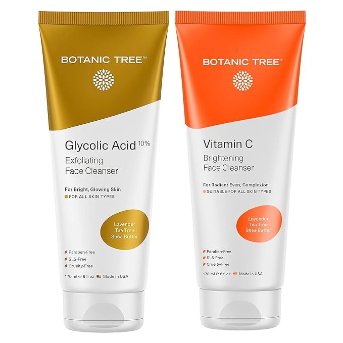 Botanic Tree Double Face Wash Kit - Gentle Facial Cleanser Set of Glycolic Acid Exfoliator Facewa... | Amazon (US)