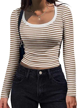 Zeagoo Women's Long Sleeve Scoop Neck Shirts Casual Slim Fit Rib Knit Tops Summer Fall Basic Busi... | Amazon (US)