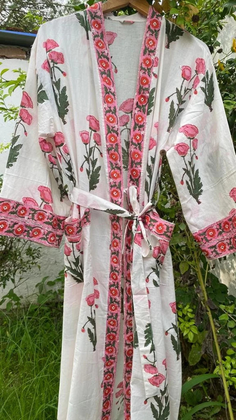 Block Print Robes Cotton Kimono Robe Kimono Robes Dressing - Etsy | Etsy (US)