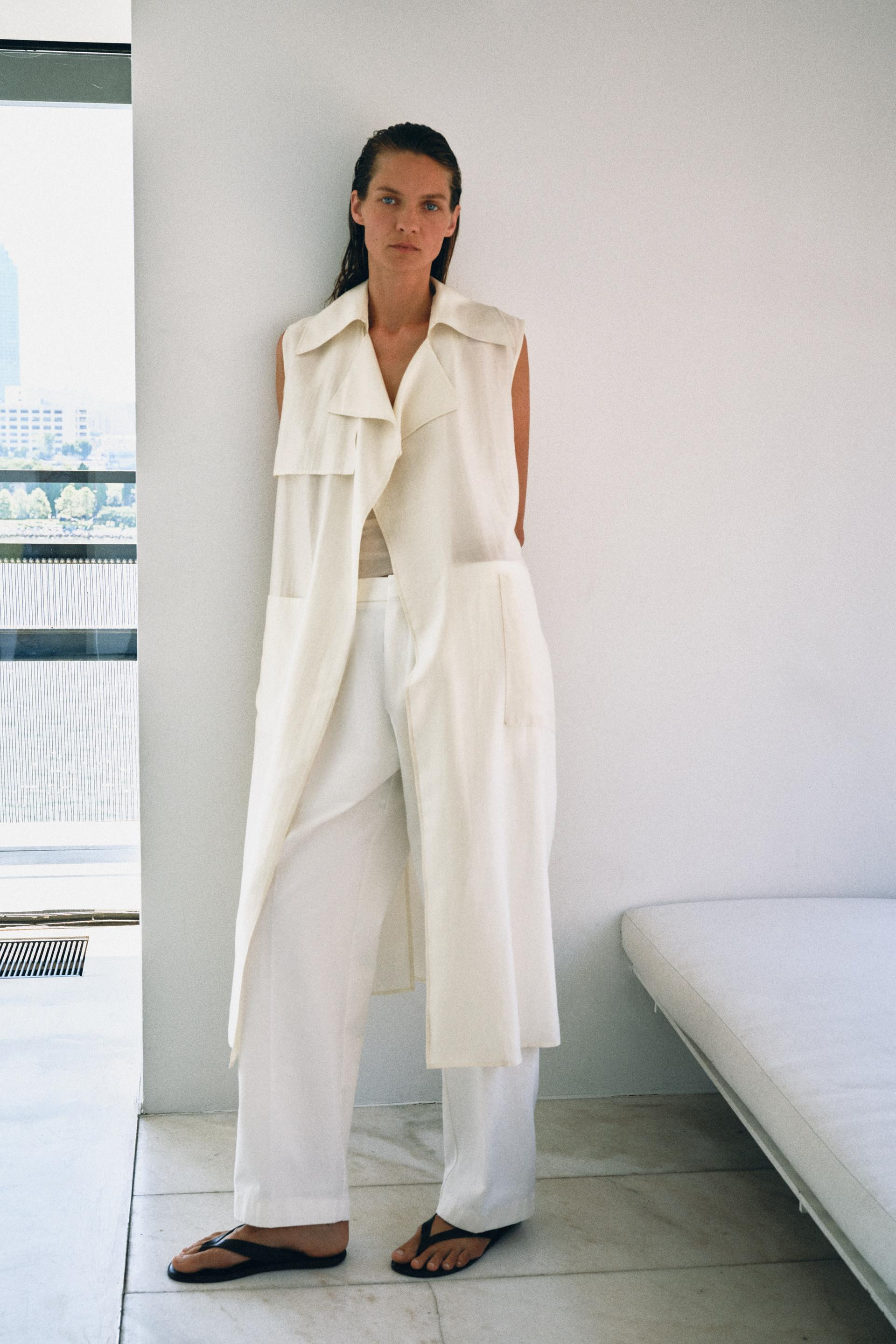 Zara - Zw Collection Long Flowy Vest - Ecru - L - Woman | Zara US
