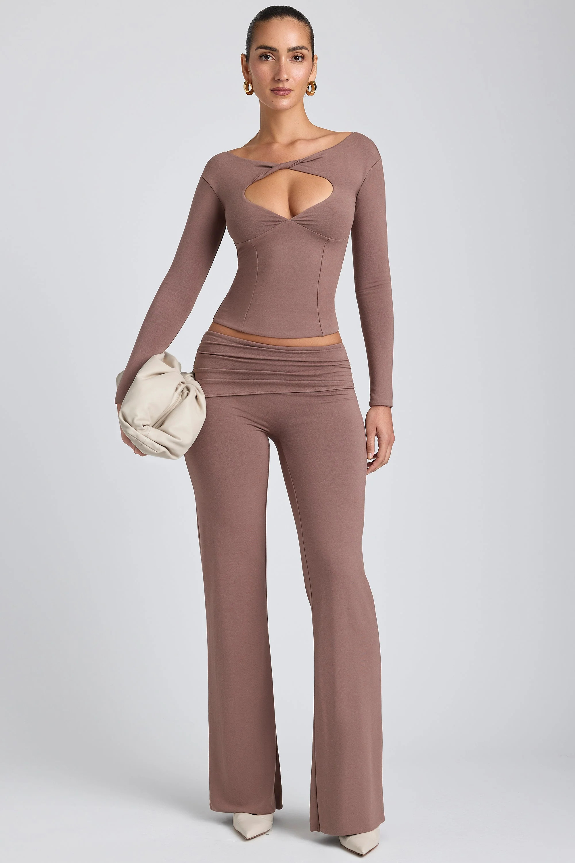 Modal Mid-Rise Straight-Leg Trousers in Taupe | Oh Polly