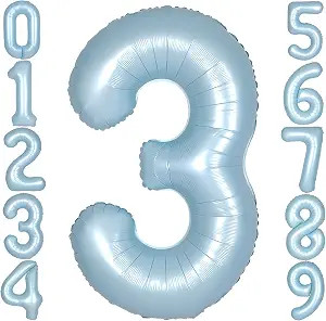 40Inch Light Blue Number 3 Balloon Large Helium Baby Blue Number Balloons 0-9 Giant Digital 3rd F... | Amazon (US)