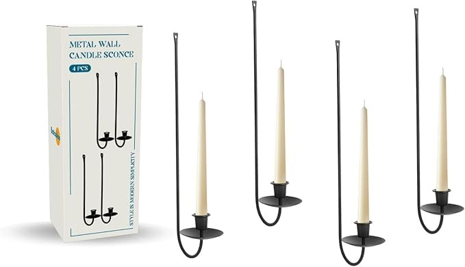 Black Wall Candle Holder Set of 4, Stylish Metal Wall Mount Candle Sconces, Modern Wall Decoratio... | Amazon (US)