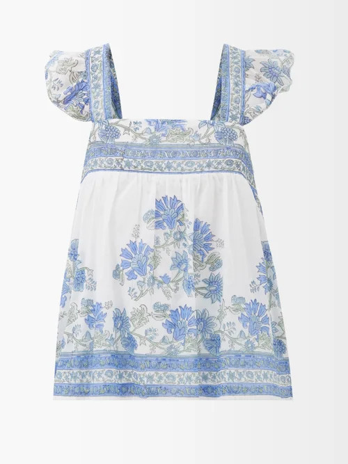 Juliet Dunn - Floral-print Cotton Top - Womens - White Blue | Matches (US)