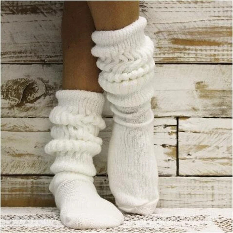 Super Thick WHITE Cotton Slouch Socks Womenusa MADE - Etsy | Etsy (US)