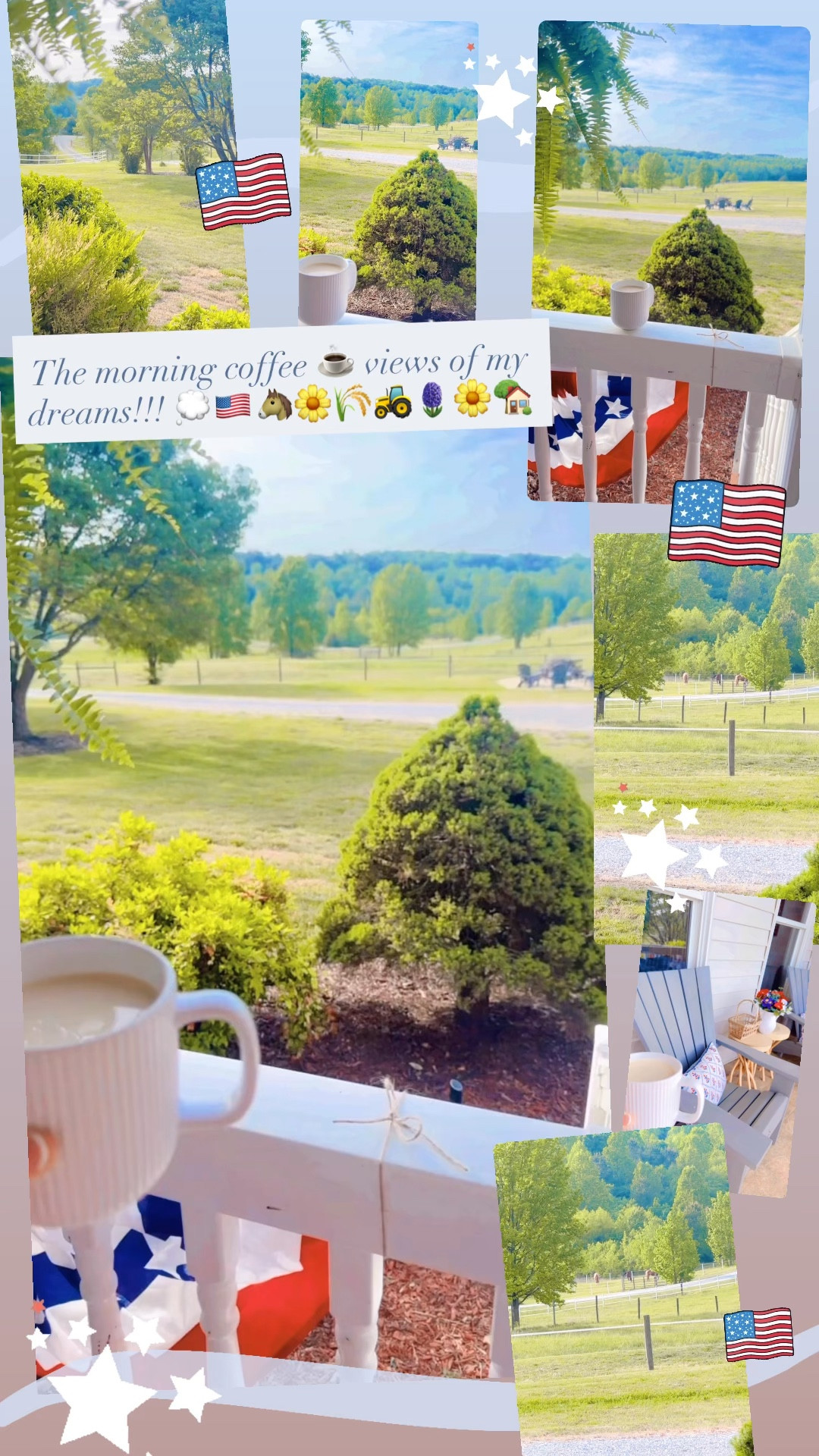 The Saturday morning coffee ☕️ views of my dreams!!! 💭🇺🇸🐴🌼🌾🚜🪻🌼🏡