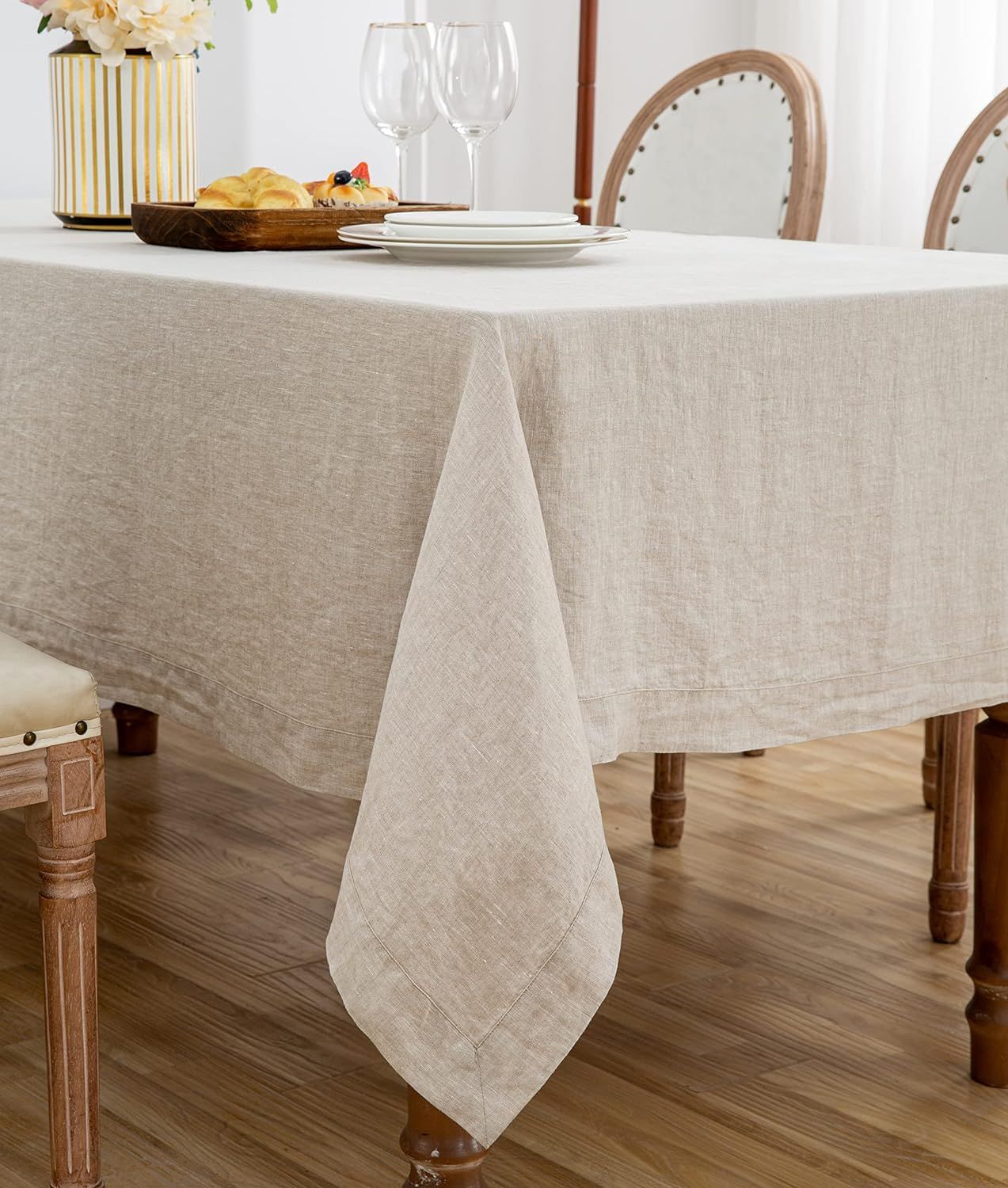 L Linen World 100% Pure Linen Tablecloth,60x90 Inch Natural French Flax Rectangular Oblong Table ... | Amazon (US)