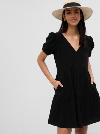 Crinkle Gauze Puff Sleeve Tiered Mini Dress | Gap (US)