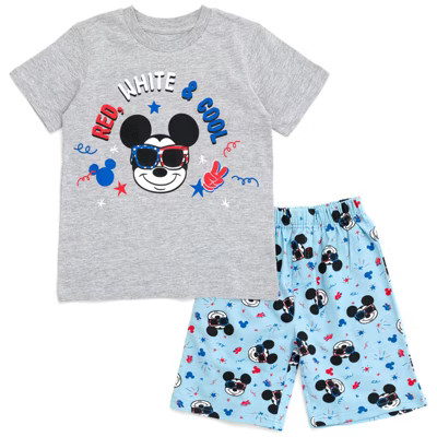 Disney Mickey Mouse July 4th Little Boys T-Shirt and French Terry Shorts Outfit Set Red White Cool 7-8 | Target