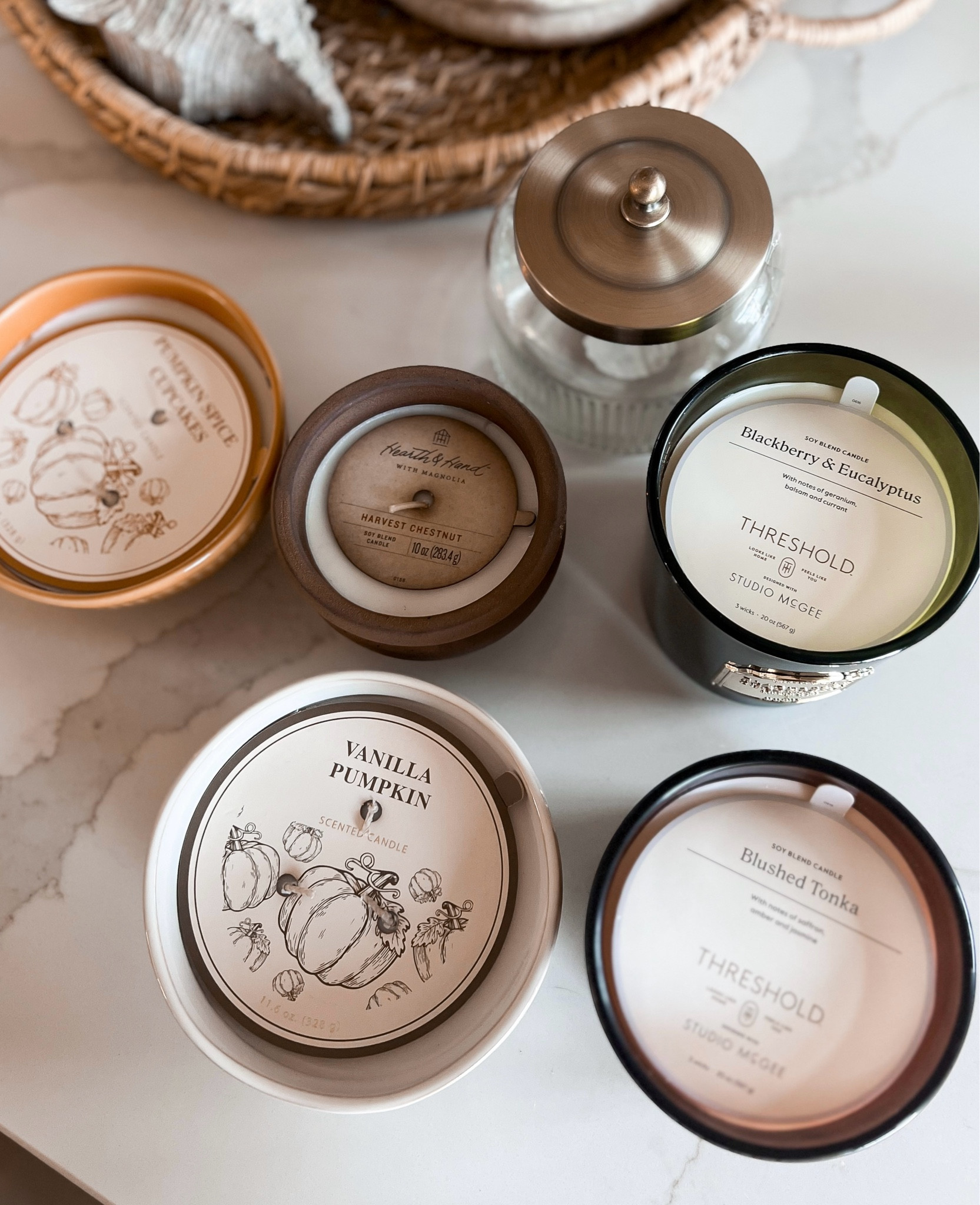 A round up of my favorite Fall fragrances from Target. What I love most about these candles are the vessels that can be repurposed to use as a jewelry dish, makeup brushes holder, and so much more! 

#LTKStyleTip #LTKSeasonal #LTKHome