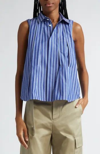 Sacai Stripe Sleeveless Cotton Poplin Button-Up Shirt | Nordstrom | Nordstrom