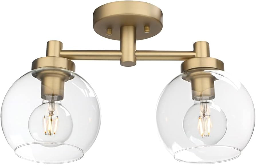 Pathson Glass Ceiling Light Fixtures, 2 Lights Globe Round Ceiling Lighting Lamp, Semi-Flush Moun... | Amazon (US)
