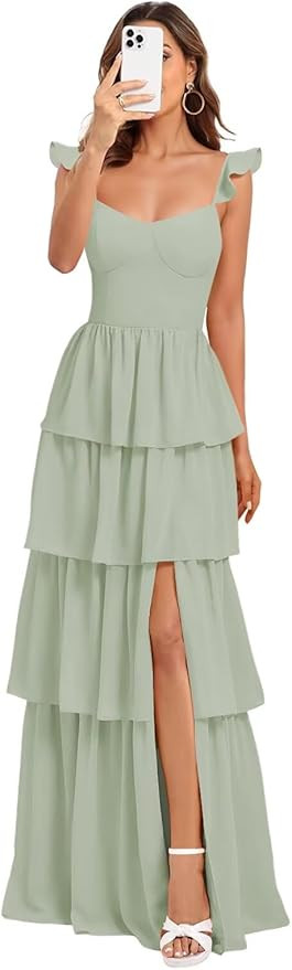 Dessiny Tiered Ruffles Bridesmaid Dresses 2025 for Women Chiffon Formal Evening Dresses with Ruff... | Amazon (US)