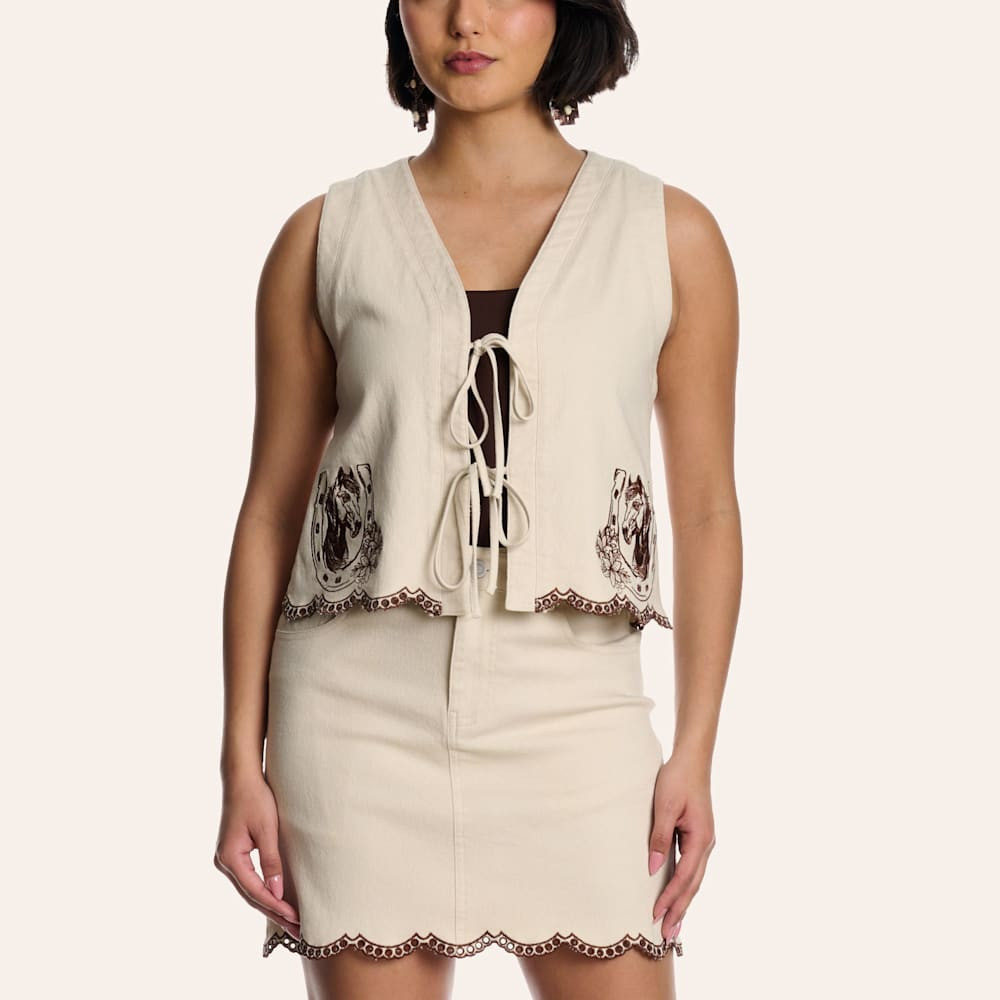 Rockin' C Women's Cream Horse Embroidered Tie-Front Vest | Cavender's