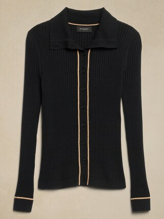 Contrast-Trim Polo Cardigan | Banana Republic Factory