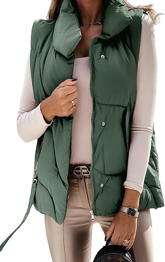 Imily Bela Womens Quilted Vest Zip Up Casual Stand Collar Lightweight Winter Outerwear Jacket | Amazon (US)