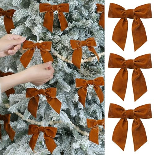 24 Pcs Brown Vintage Velvet Christmas Bows -Cozy 4.5 Inch Bows for Christmas Tree Ornaments, Wreath Accents, Gift Wrapping, Wine Bottles, Stair Railings, DIY Crafts & Xmas Home Decor | Amazon (US)