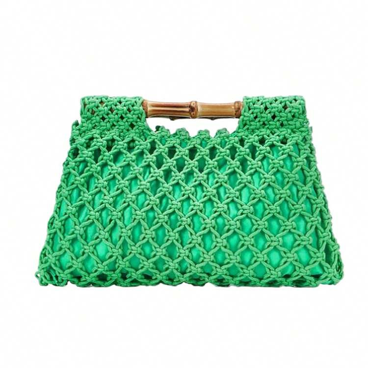 Women Straw Woven Mesh Handbag Bamboo Handbag Summer Travel Seaside Beach Vacation Totes Bag | SHEIN