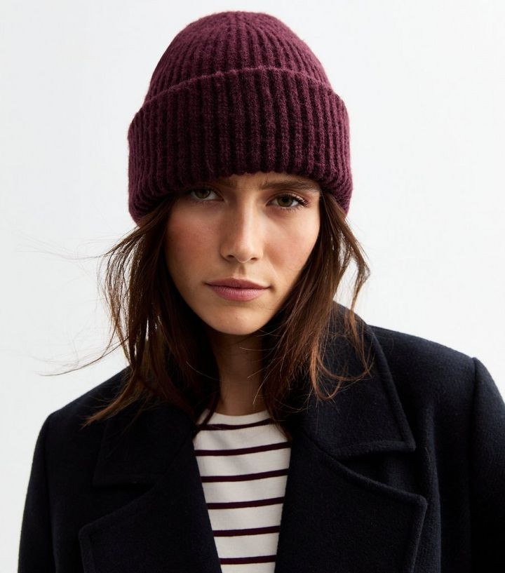 Burgundy Rib Chunky Knit Beanie Hat | New Look | New Look (UK)