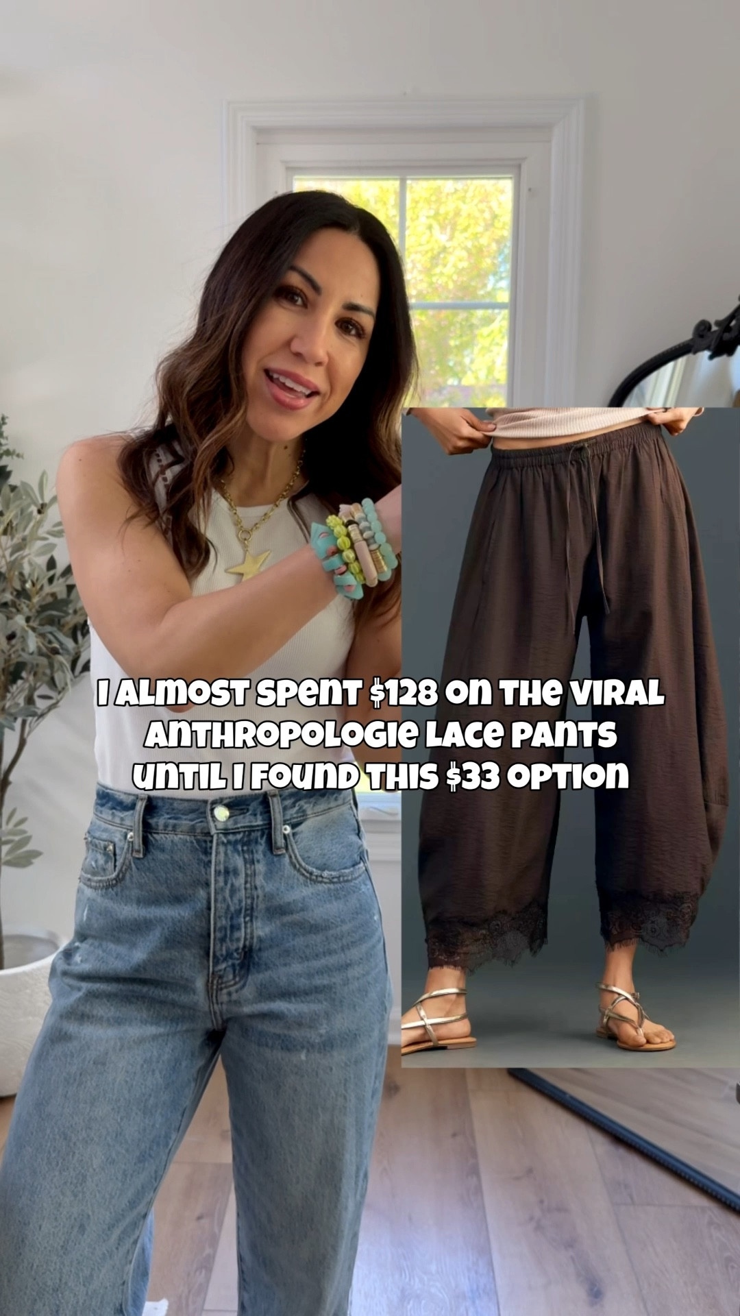 I’ve been eyeing up those Anthropologie pants for awhile but $128 for trendy lace trim pants seemed steep. Found a $33 look for less and girls - they are good! Several color options and just a fun pant to wear for spring & summer! 

Lace pants XS (could’ve done small) tee small. Tank small. Denim jacket small. Sandals TTS. Jeans 26. Jewelry code HOUSEOFLEO20. 

#LTKSaleAlert #LTKPetite #LTKOver40