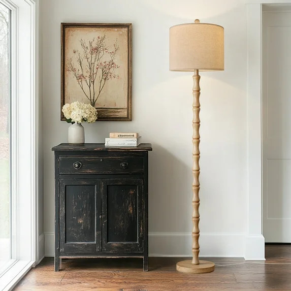 Oneach 62" Farmhouse Floor Lamp for Living Room,Vintage Natural Wood Grain Tall Standing Lamp for... | Walmart (US)