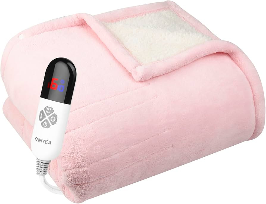 Electric Heated Throw Blanket Sherpa 50"x60" Pink Machine Washable 6 Heat Settings 4 Hours Auto O... | Amazon (US)