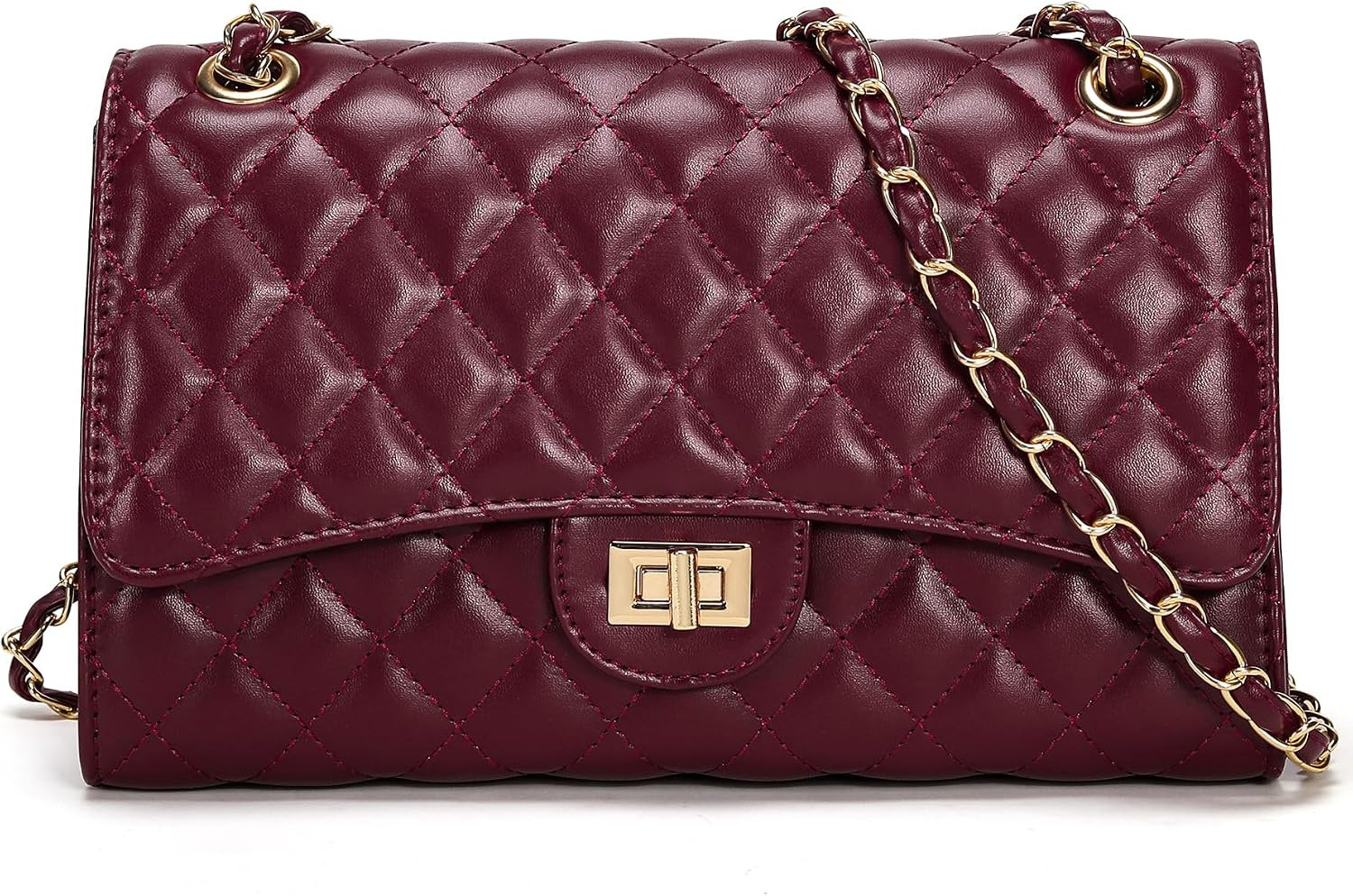 Quilted Crossbody Purse for Women Trendy Ladies Shoulder Bag with Chain Strap PU Leather Cross Body Bags Satchel HandBag | Amazon (US)