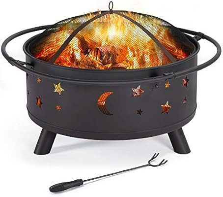 YAHEETECH Outdoor 30 Inch Fire Pit, Metal Firepit Bonfire Wood Burning Heater Stove Backyard Pati... | Amazon (US)