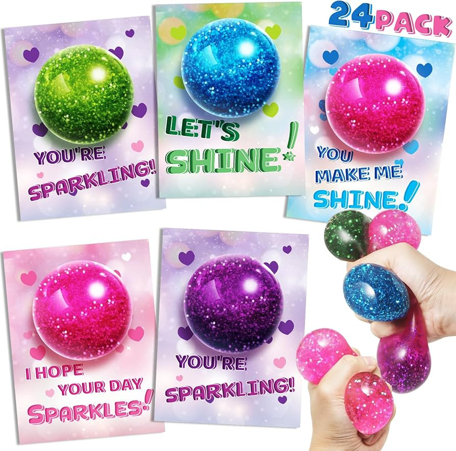 24 Pack Valentine's Day Cards with Stretchy Balls, Valentines Cards for Kids, Squeeze Toy for Cla... | Amazon (US)