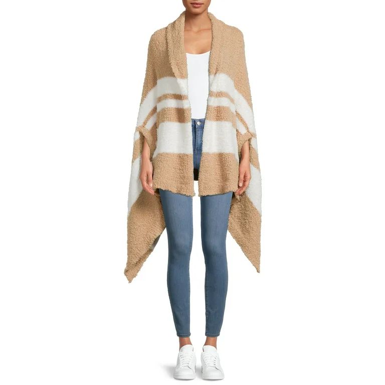 Time and Tru Women's Cozy Border Stripe Wrap | Walmart (US)