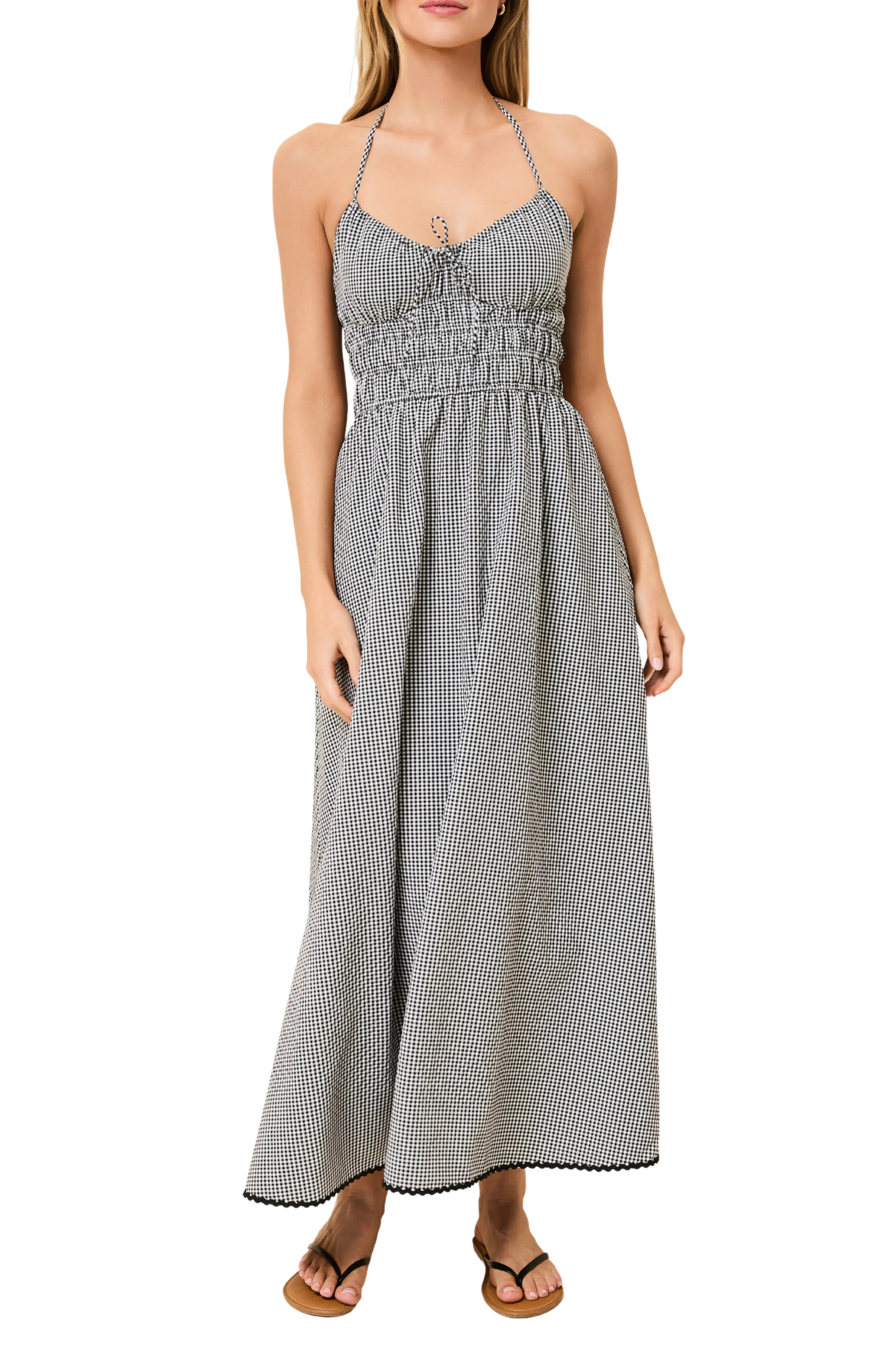 Solid & Striped Lolita Gingham Shirred Halter Seersucker Maxi Sundress (Women) | Nordstrom | Nordstrom
