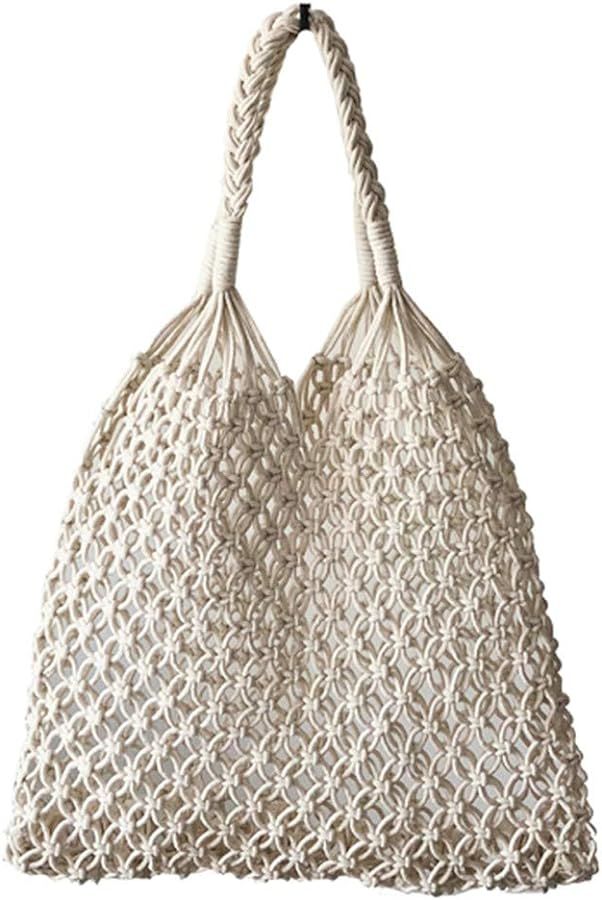 Cotton Rope Travel Beach Fishing Net Handbag Shopping Woven Shoulder Bag for Women Girls | Amazon (US)