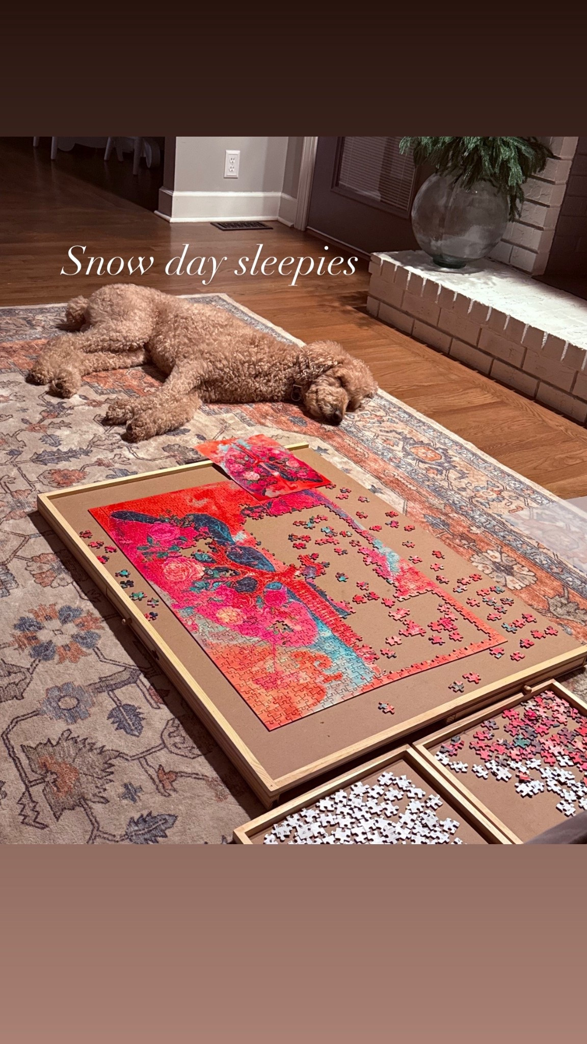 Seriously. Is our boy not the cutest!! Ollie has hunting there with me as I tackled some snow day puzzles! My puzzle board is a MUST HAVE!! 

#LTKHome #LTKdayinmylife #LTKstorytime