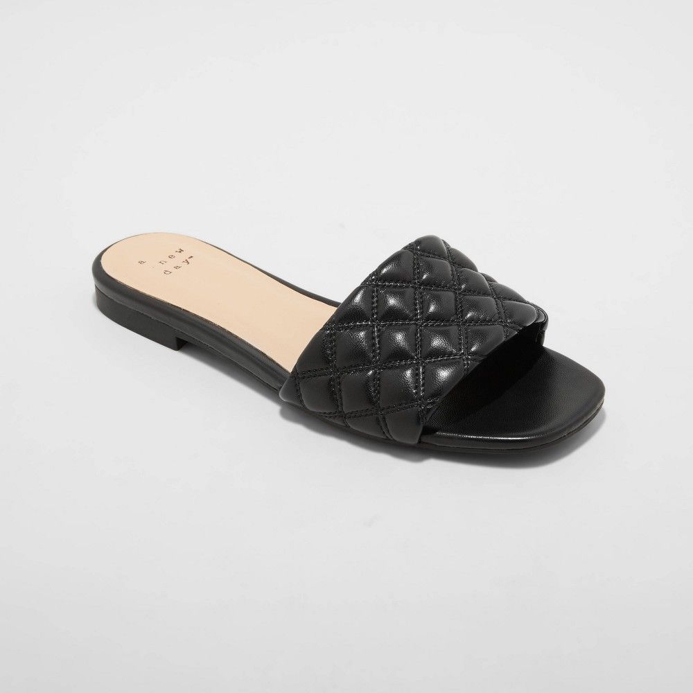 Women's Ama Quilted Slide Sandals - A New Day Black 9 | Target