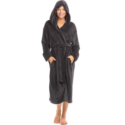 ADR Women's Plush Fleece Robe with Hood, Lightweight Hooded Bathrobe with Pockets Graphite Gray (A0110GRSSM) | Target
